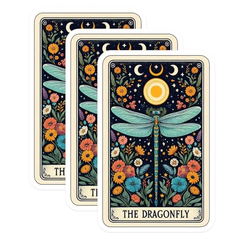 (3 Pack) Dragonfly Decals - Floral Laptop Decal - Celestial Boho Decals - 3 Inches On Longest Side - Easy Peel & Apply - Made in USA - 3MCS4160