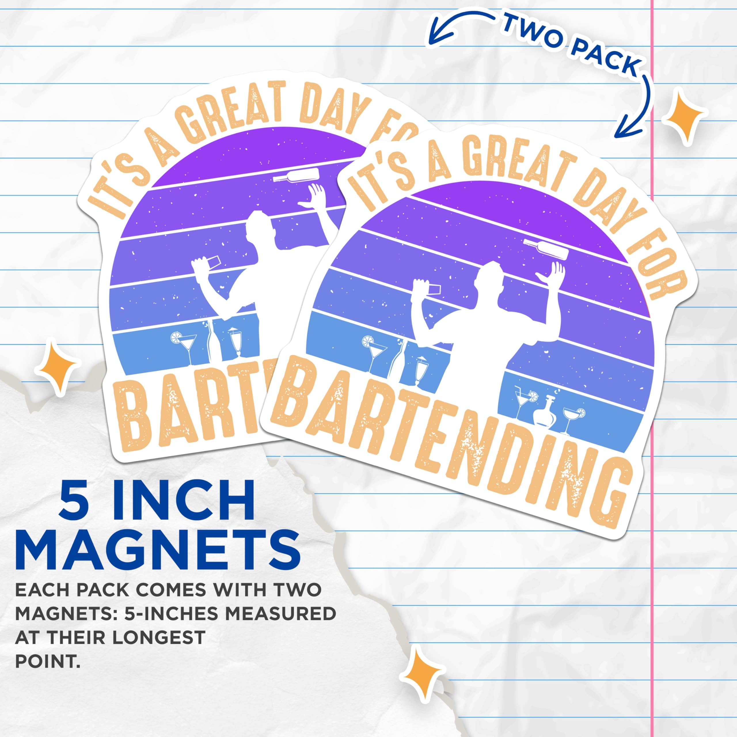 (2 Pack) Bartending Magnets - Retro Bartender - Cocktail Hour Magnets - 5" On Longest Side - Premium Magnet - for Cars, Refrigerators, Toolboxes, Lockers - Made in USA - MAG18482