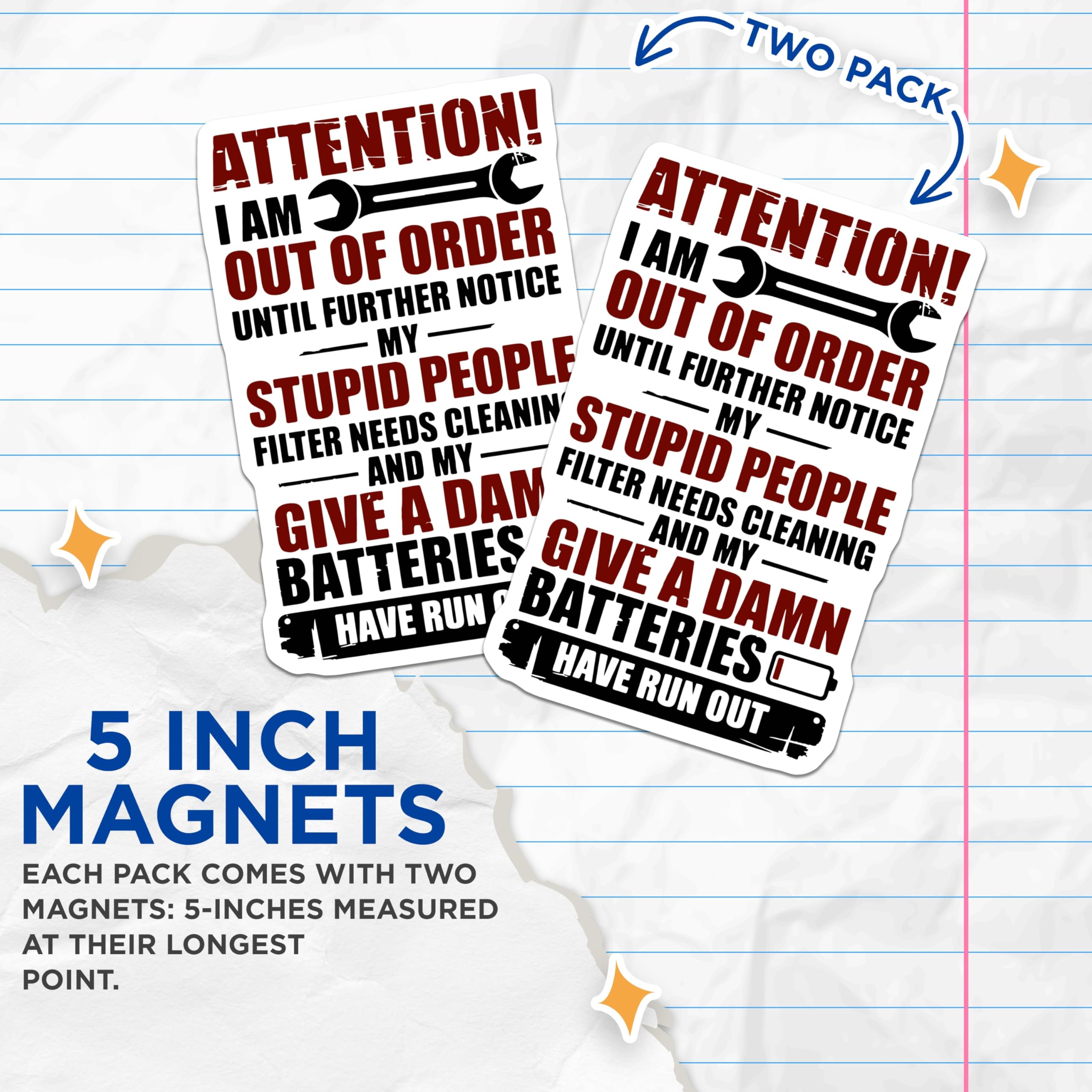 (2 Pack) Out of Order Magnets - Sarcastic Attention Magnet - Funny Workplace Decor - 5" On Longest Side - Premium Magnet - for Cars, Refrigerators, Toolboxes, Lockers - Made in USA - MAG15394