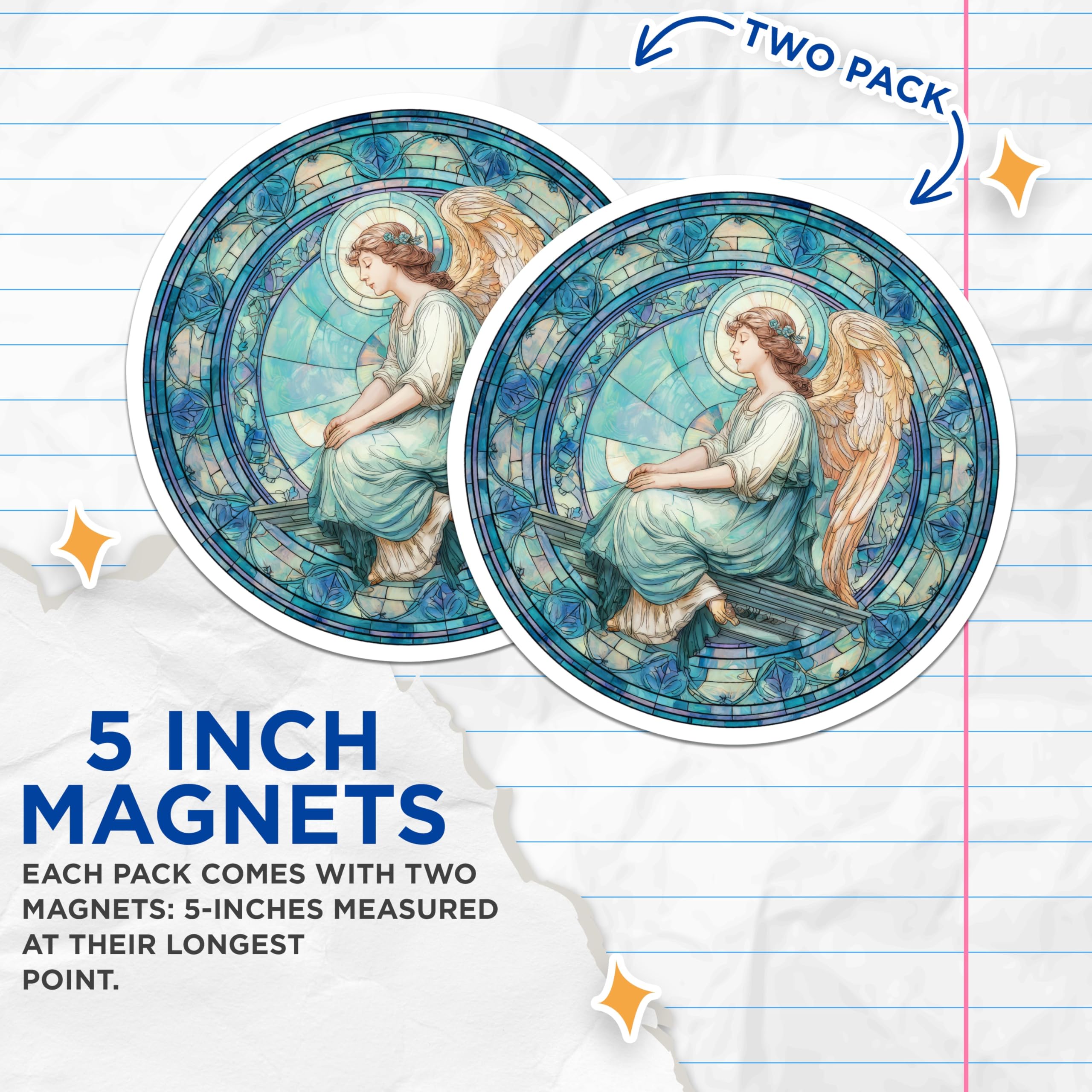 (2 Pack) Angel Magnets - Religious Home Decor - Spiritual Art Refrigerator Decal - 5" On Longest Side - Premium Magnet - for Cars, Refrigerators, Toolboxes, Lockers - Made in USA - MAG15531