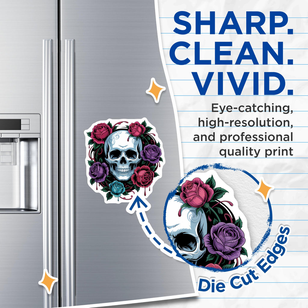 (2 Pack) Skull Rose Magnets - Gothic Floral Art Decor - Macabre Aesthetic Fridge Magnets - Dark Academia Locker Accessory - 5 Inches On Longest Side - Thick Durable Magnet - Made in USA - MAG21660