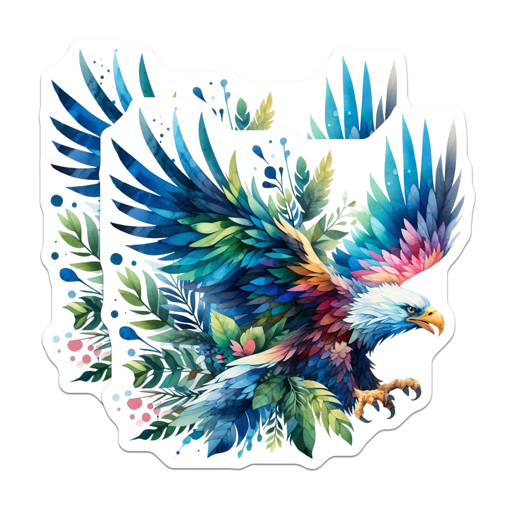 (2 Pack) Watercolor Eagle Magnets - Vibrant Botanical Bird Art - Majestic Wildlife Decor - 5 Inches On Longest Side - Thick Durable Magnet - Made in USA - MAG20510