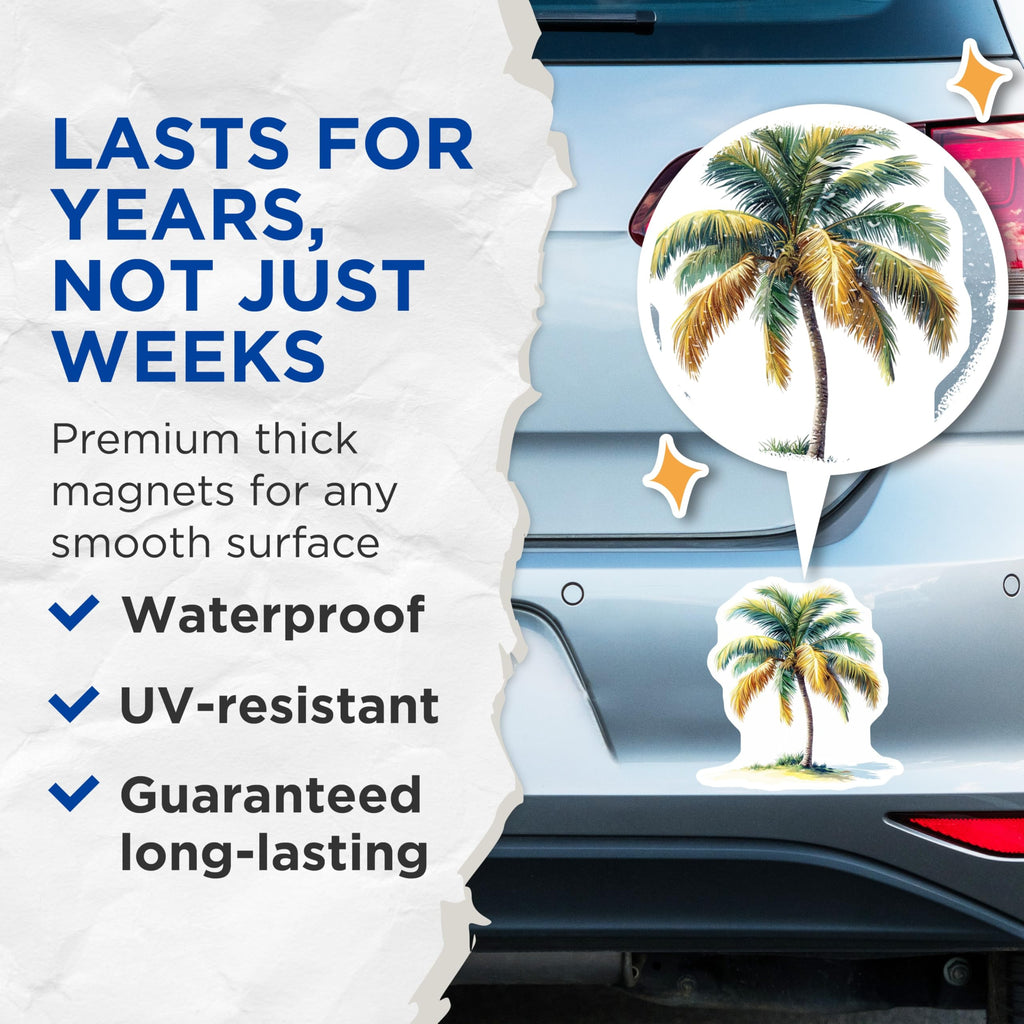 (2 Pack) Tropical Palm Tree Magnets - Coastal Decor - Beach Vacation Reminders - Summer Fridge Decorations - 5 Inches On Longest Side - Thick Durable Magnet - Made in USA - MAG29904