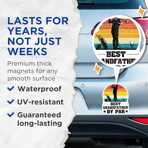 (2 Pack) Best Grandfather by Par Magnets - Golf Grandpa Magnet - Retro Golfing Fridge - 5" On Longest Side - for Cars, Fridges, Toolboxes - Made in USA - MAG3873