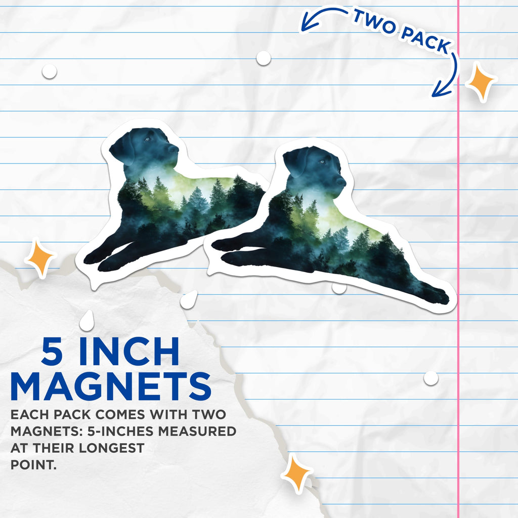 (2 Pack) Dog Forest Magnets - Labrador Silhouette - Nature Lover Decor - 5" On Longest Side - Premium Magnet - for Cars, Refrigerators, Toolboxes, Lockers - Made in USA - MAG14632