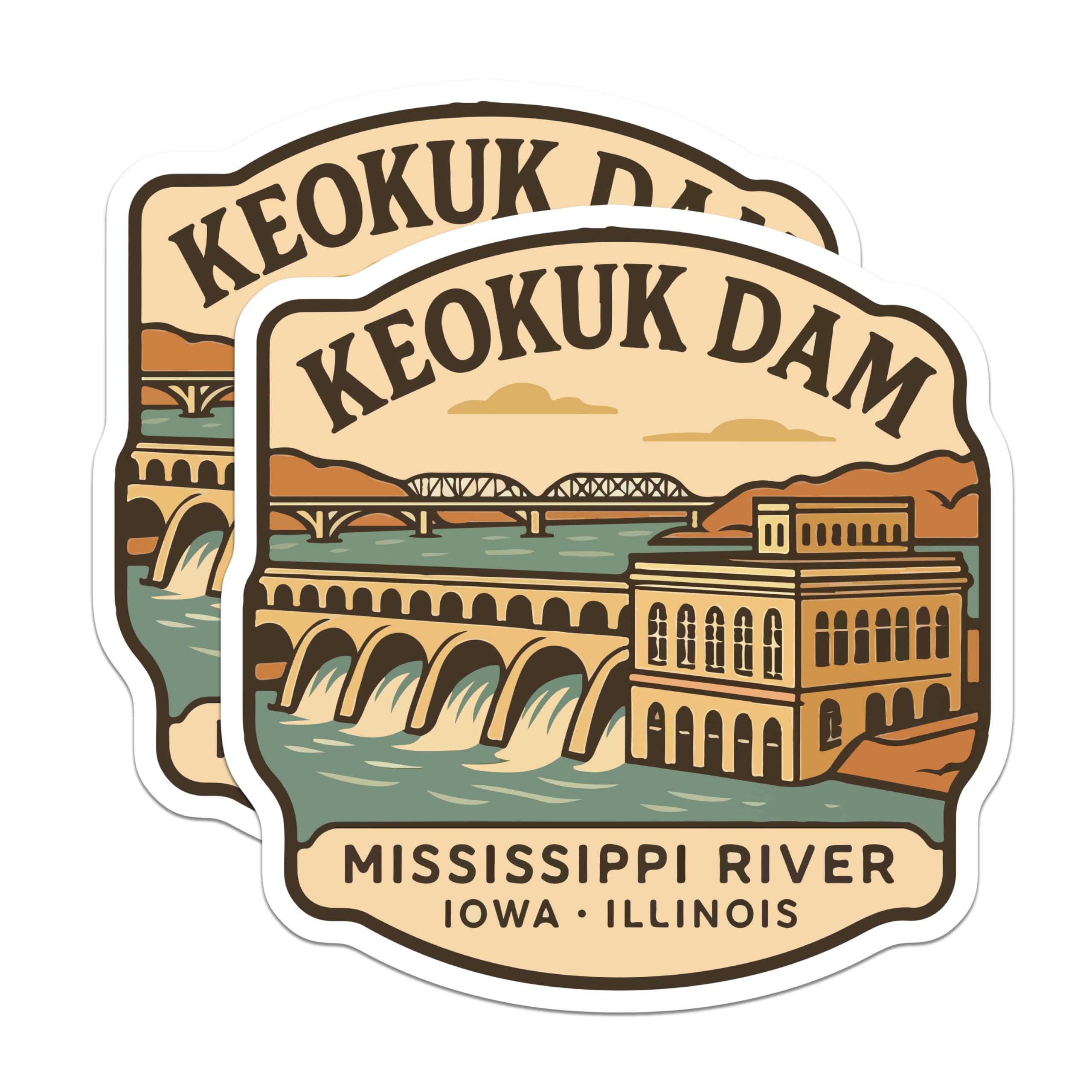 (2 Pack) Keokuk Dam Magnets - Historic Mississippi River Landmark - Iowa Illinois Travel Souvenir - Vintage Midwest Art - 5 Inches On Longest Side - Thick Durable Magnet - Made in USA - MAG19734