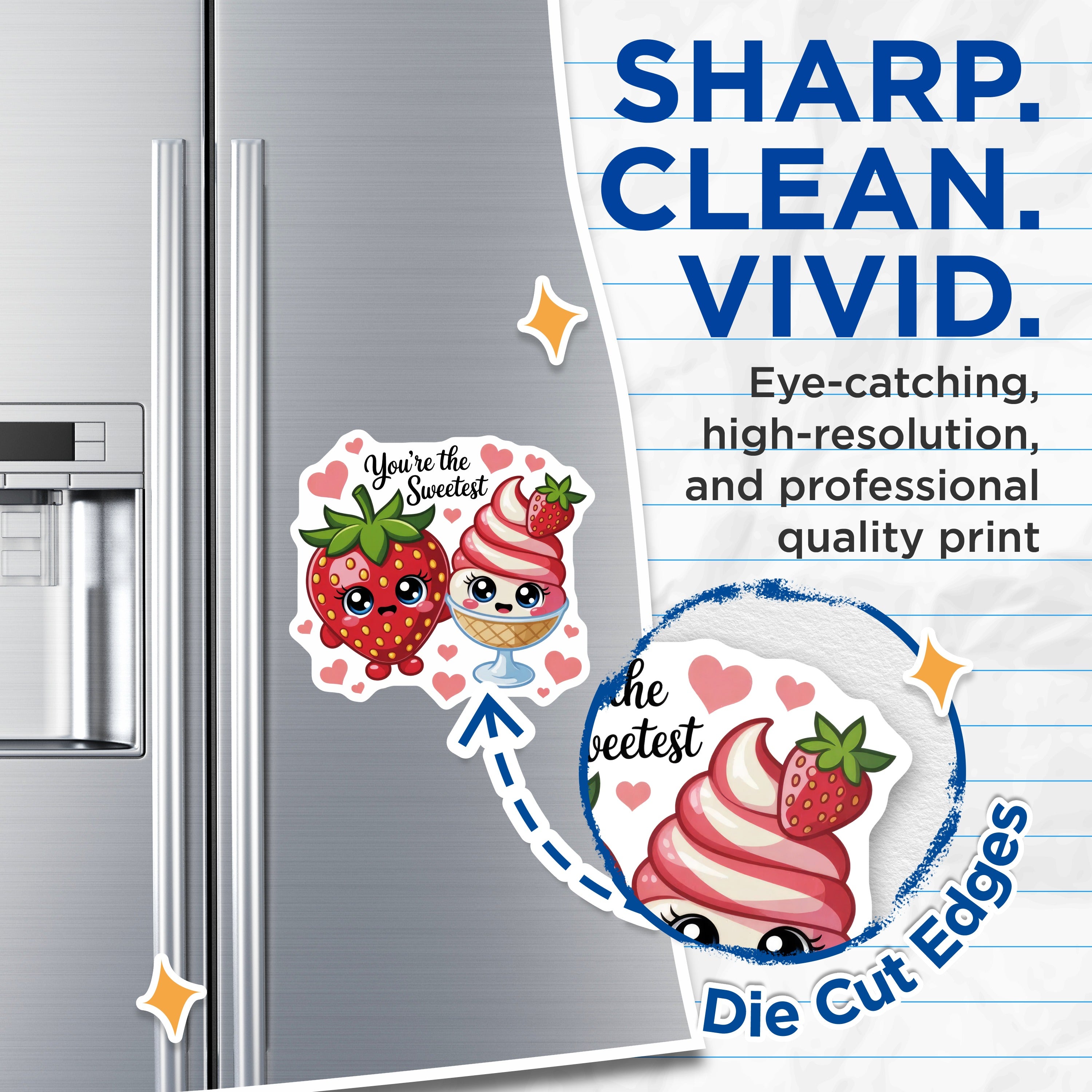 (2 Pack) You're the Sweetest Magnets - Kawaii Strawberry Decor - Cute Food Refrigerator Locker Art - 5 Inches On Longest Side - Thick Durable Magnet - Made in USA - MAG39296