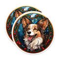 (2 Pack) Happy Dog Magnets - Stained Glass Winter Art - Pet Lover Refrigerator Decor - 5 Inches On Longest Side - Thick Durable Magnet - Made in USA - MAG25709