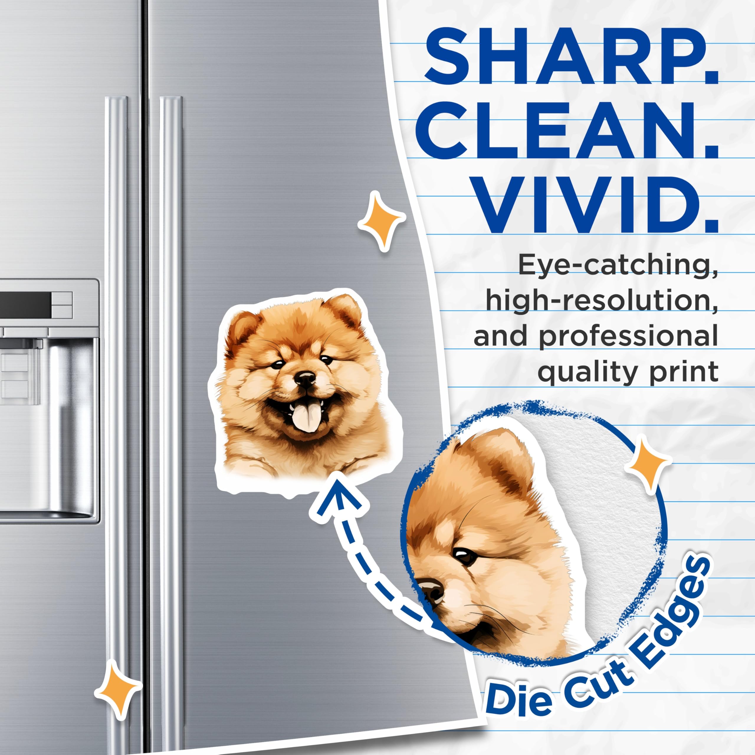 (2 Pack) Chow Chow Puppy Magnets - Fluffy Dog Face Art - Cute Animal Fridge Decor - 5 Inches On Longest Side - Thick Durable Magnet - Made in USA - MAG26208