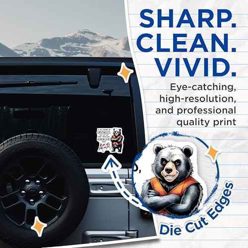 (2 Pack) Motivational Bear Stickers - Inspirational Quotes - Roadblock Humor Sticker Pack - 5" On Longest Side - Sticks to Smooth Flat Surfaces - Made in USA - BMCS6071