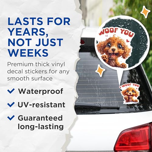 (2 Packs) I Woof You Poodle Stickers - Poodle Dog Breed Decals - 5 Inches On Longest Side - Premium Vinyl Decal - Sticks to Any Smooth Flat Surface - Made in USA - BMCS2529