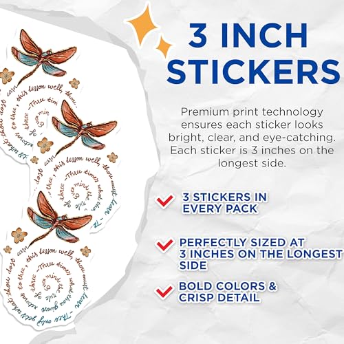 (3 Pack) Dragonfly Decals - Floral Laptop Decal - Inspirational Quote Decals - 3 Inches On Longest Side - Easy Peel & Apply - Made in USA - 3MCS2959