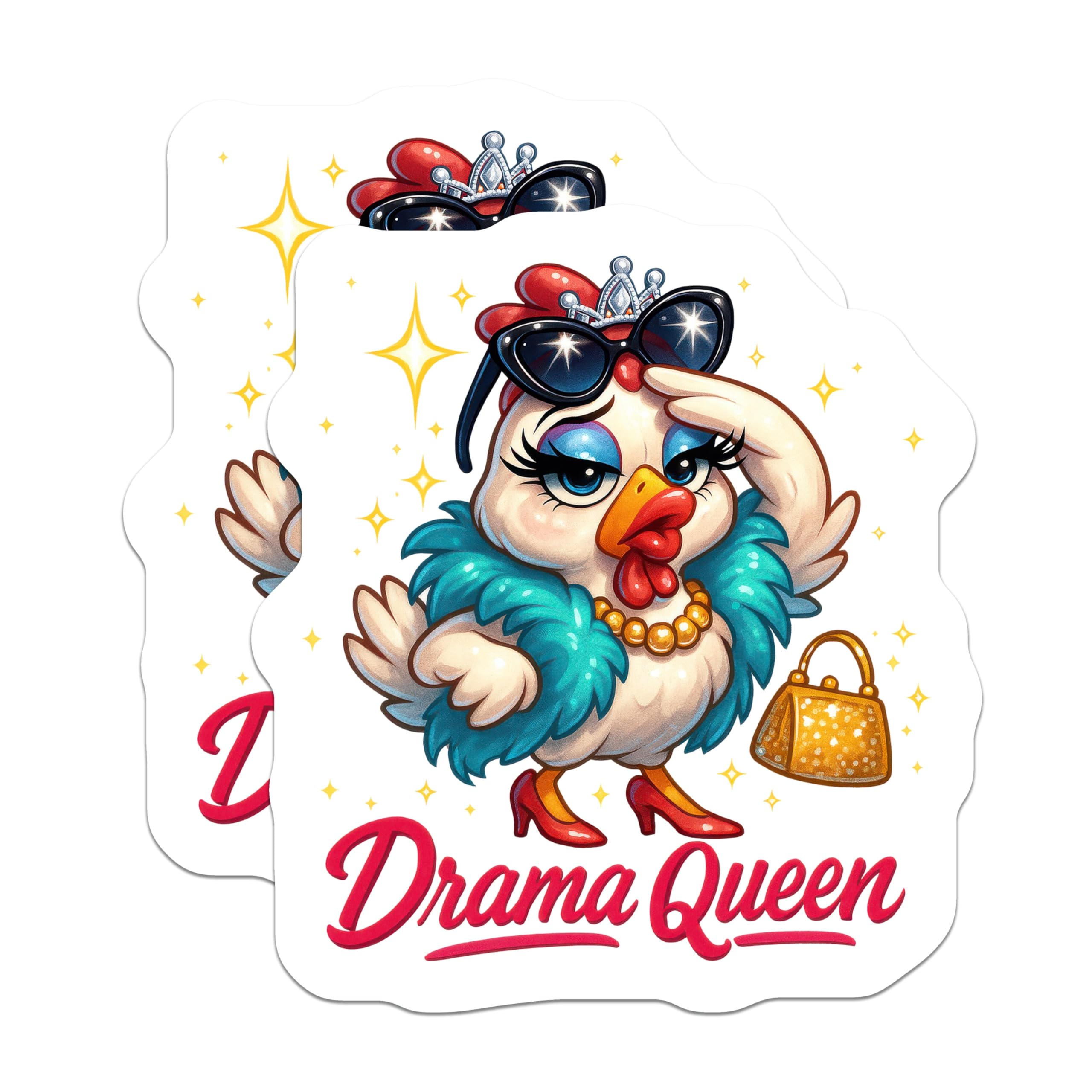 (2 Pack) Drama Queen Chicken Magnets - Funny Sassy Hen Farm Decor - Glamorous Rooster Fridge Magnet - 5 Inches On Longest Side - Thick Durable Magnet - Made in USA - MAG23106