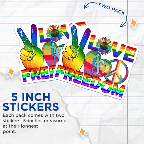 (2 Pack) Love is Freedom Stickers - 5" On Longest Side - Sticks to Smooth Flat Surfaces - Made in USA - BMCS9194 - BMCS9194