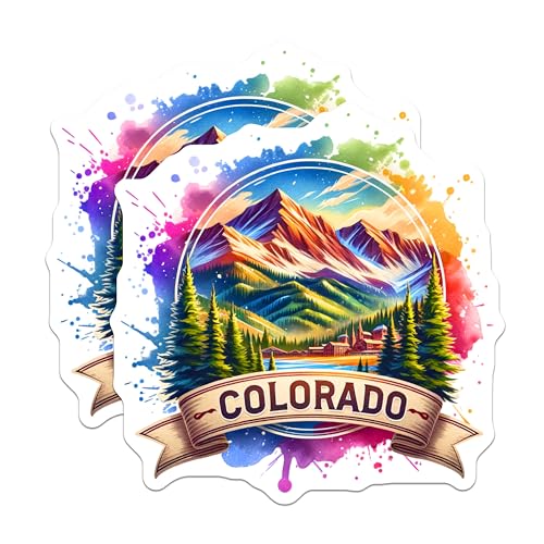 (2 Pack) Colorado Mountains Stickers - Outdoor Adventure - Colorful Nature - 5" On Longest Side - Sticks to Smooth Flat Surfaces - Made in USA - BMCS6772