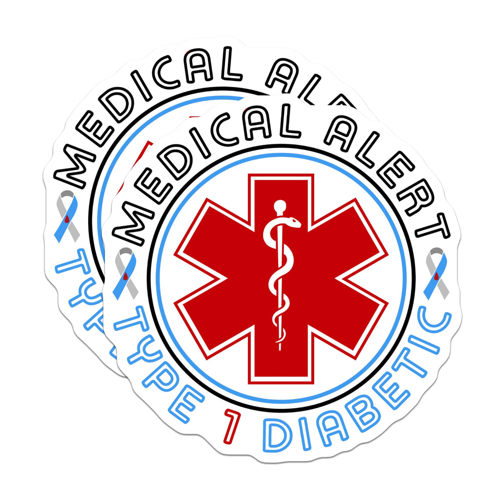(2 Pack) Medical Alert Type 1 Diabetic Stickers - Emergency Awareness Decals - Health Alert Labels - 5" On Longest Side - Sticks to Smooth Flat Surfaces - Made in USA - BMCS6257