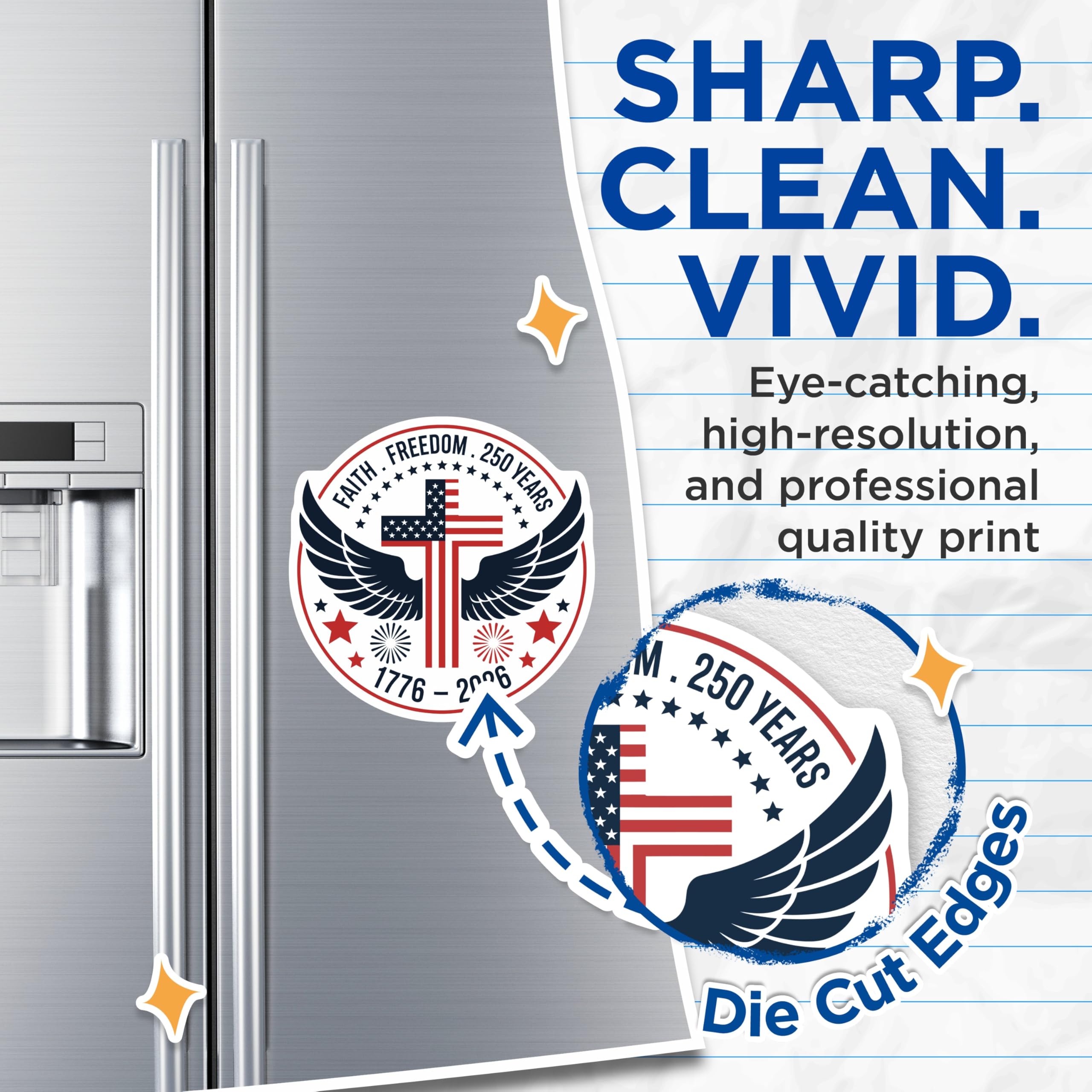 (2 Pack) Faith Freedom Magnets - American Flag Cross Design - 250 Years 1776 2026 Patriotic Christian Emblem - 5 Inches On Longest Side - Thick Durable Magnet - Made in USA - MAG22884
