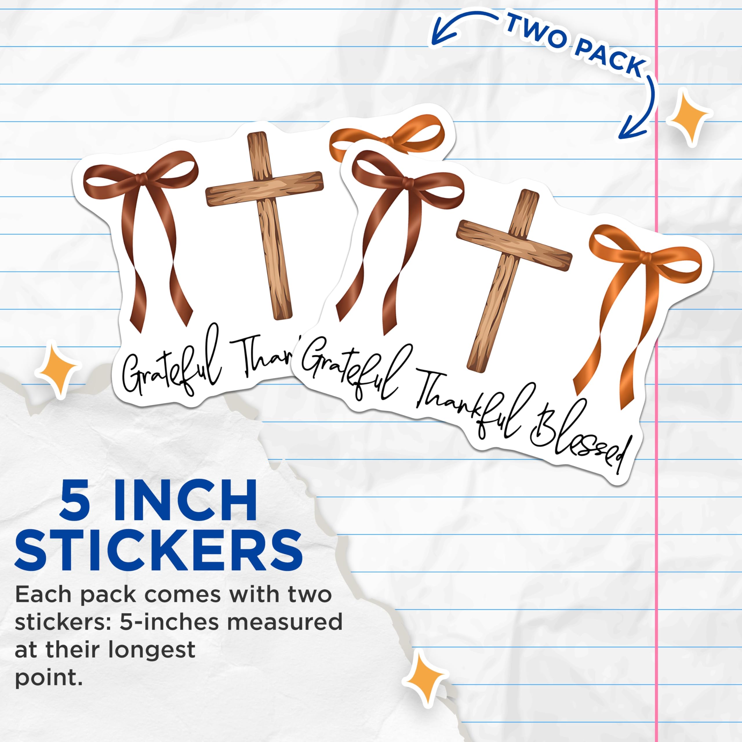 (2 Pack) Grateful Thankful Blessed Stickers - Religious Stickers - Christian Decoration - 5" On Longest Side - Sticks to Smooth Flat Surfaces - Made in USA - BMCS15128