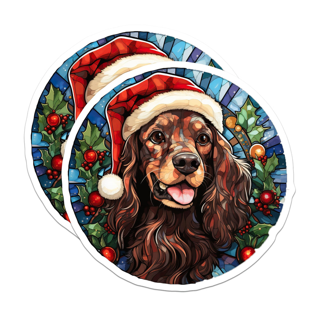 (2 Pack) Stained Glass Christmas Dog Magnets - Holiday Spaniel Decor - Festive Pet Fridge Art - 5 Inches On Longest Side - Thick Durable Magnet - Made in USA - MAG25754