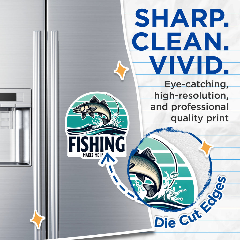 (2 Pack) Fishing Makes Me Happy Magnets - Angler Refrigerator Decor - Outdoorsman Fridge Magnets - Lake House - 5 Inches On Longest Side - Thick Durable Magnet - Made in USA - MAG39478