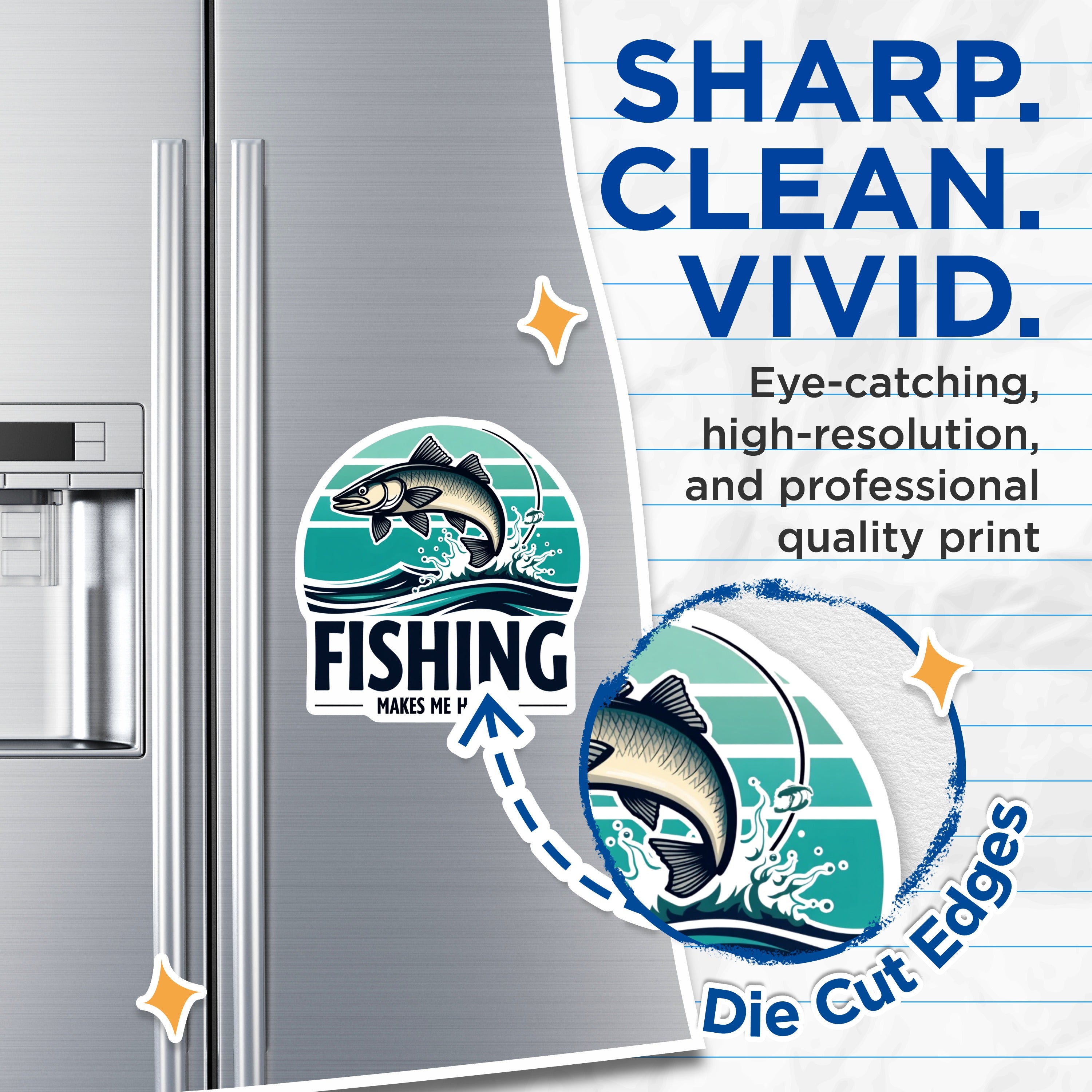 (2 Pack) Fishing Makes Me Happy Magnets - Angler Refrigerator Decor - Outdoorsman Fridge Magnets - Lake House - 5 Inches On Longest Side - Thick Durable Magnet - Made in USA - MAG39478