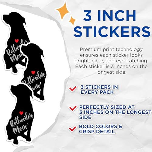 (3 Pack) Rottweiler Mom Decals - Dog Lover - Laptop Decal - 3 Inches On Longest Side - Easy Peel & Apply - Made in USA - 3MCS1387