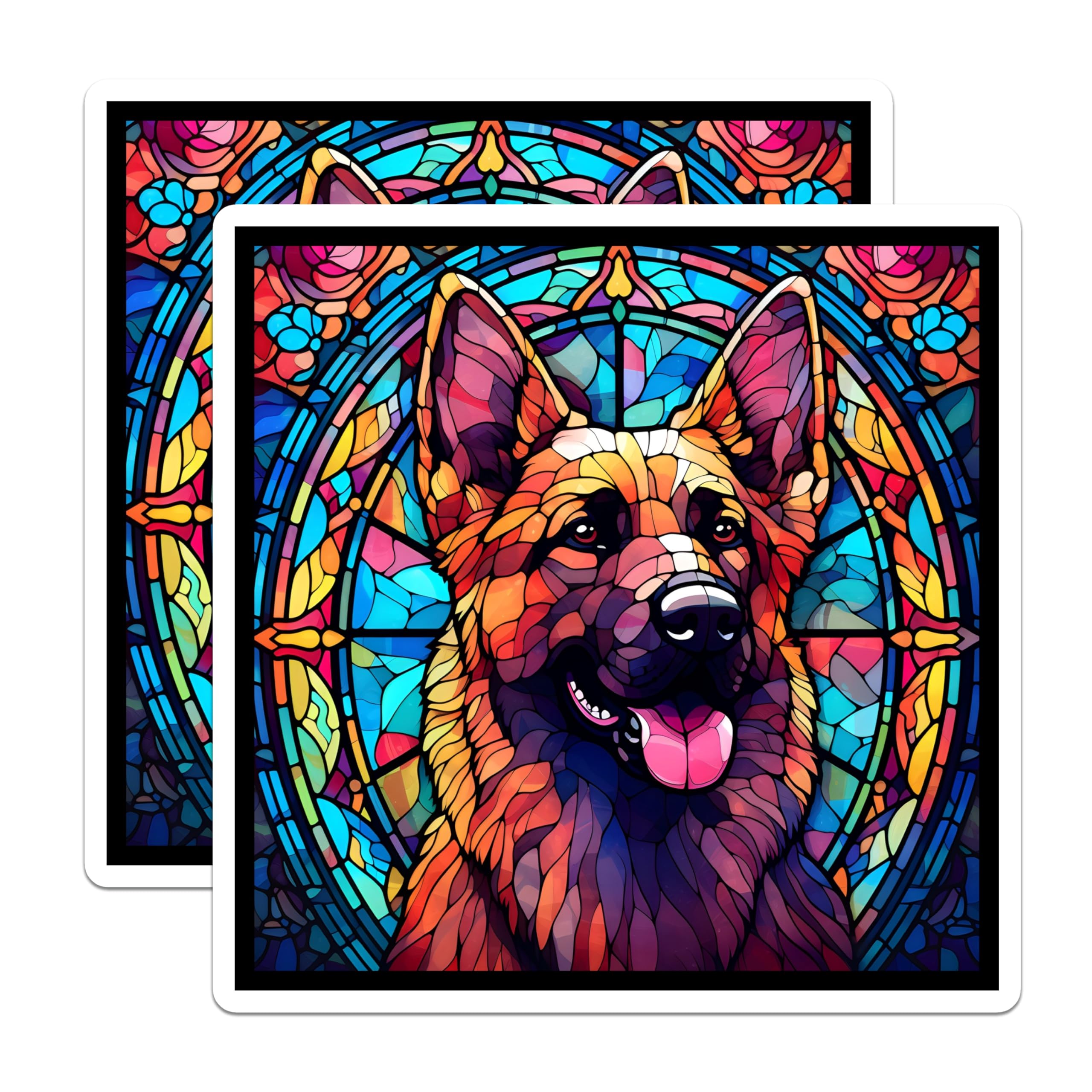 (2 Pack) German Shepherd Magnets - Stained Glass Style - Dog Breed Home Decor - 5" On Longest Side - Premium Magnet - for Cars, Refrigerators, Toolboxes, Lockers - Made in USA - MAG14214