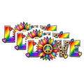 (3 Pack) Love Peace Sunflower Decals - Leopard Print - Rainbow Letters - 3 Inches On Longest Side - Easy Peel & Apply - Made in USA - 3MCS7024