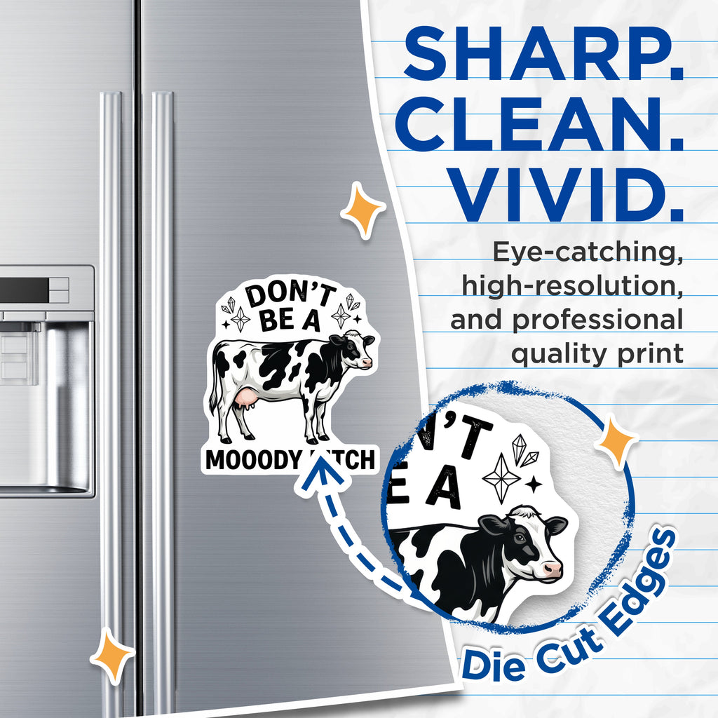(2 Pack) Moody Cow Magnets - Funny Refrigerator Sarcastic Farm Animal Decor - Adult Humor Kitchen Present Idea - 5 Inches On Longest Side - Thick Durable Magnet - Made in USA - MAG36655