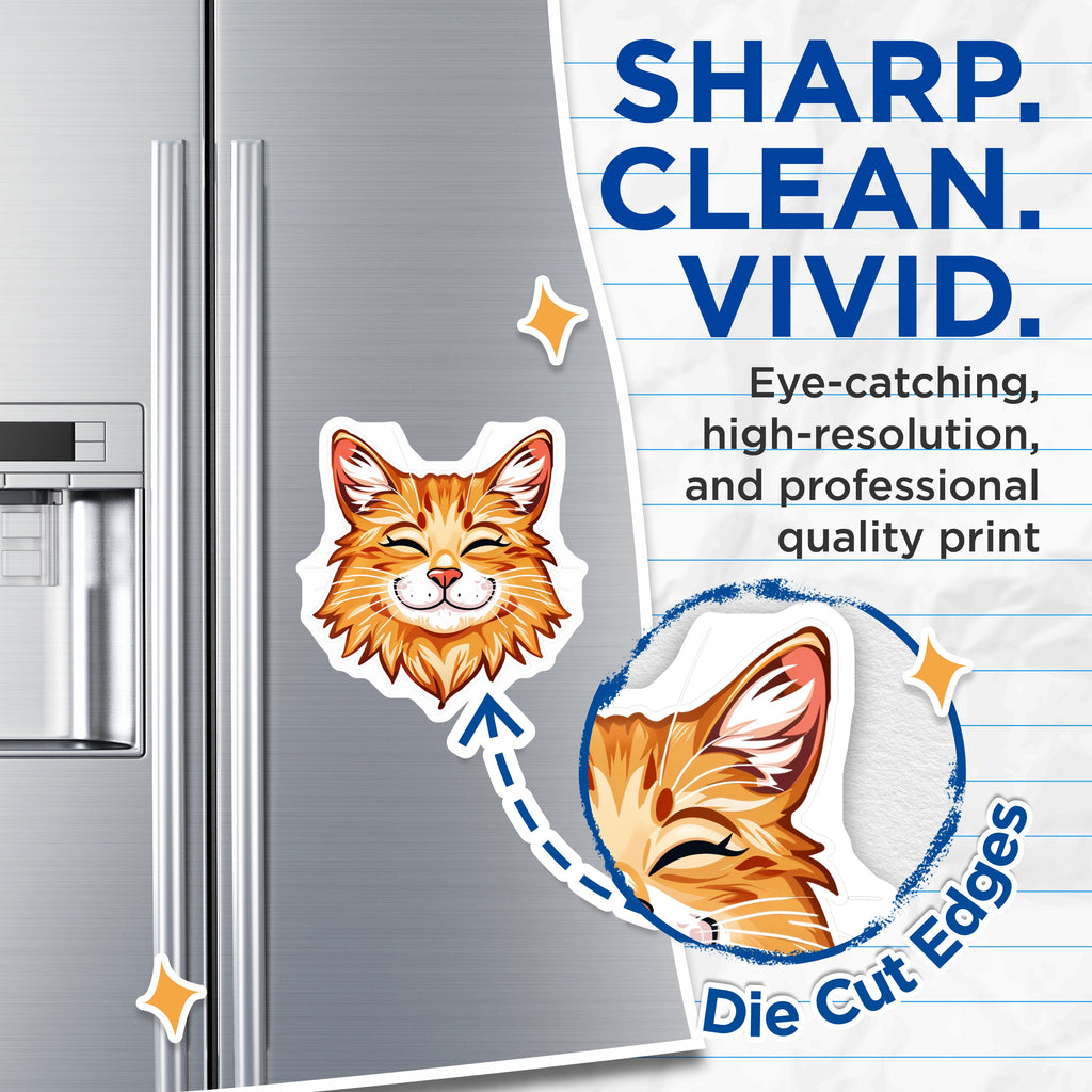 (2 Pack) Happy Cat Face Magnets - Cute Cat Lover Refrigerator Decor - Orange Tabby Pet Accent - 5 Inches On Longest Side - Thick Durable Magnet - Made in USA - MAG38562