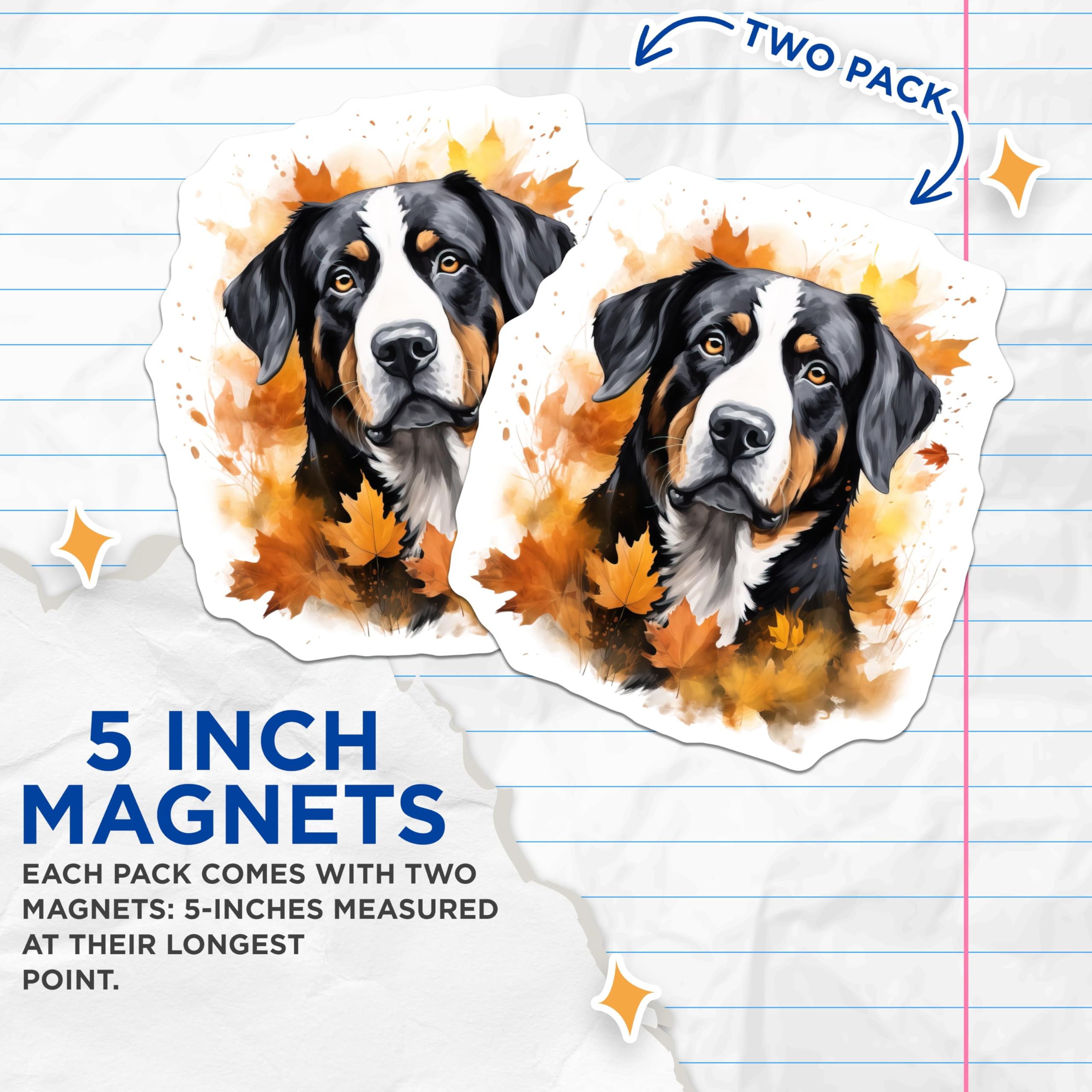 (2 Pack) Bernese Mountain Dog Magnets - Autumn Fall Dog Decor - Pet Refrigerator Items - 5 Inches On Longest Side - Thick Durable Magnet - Made in USA - MAG24693