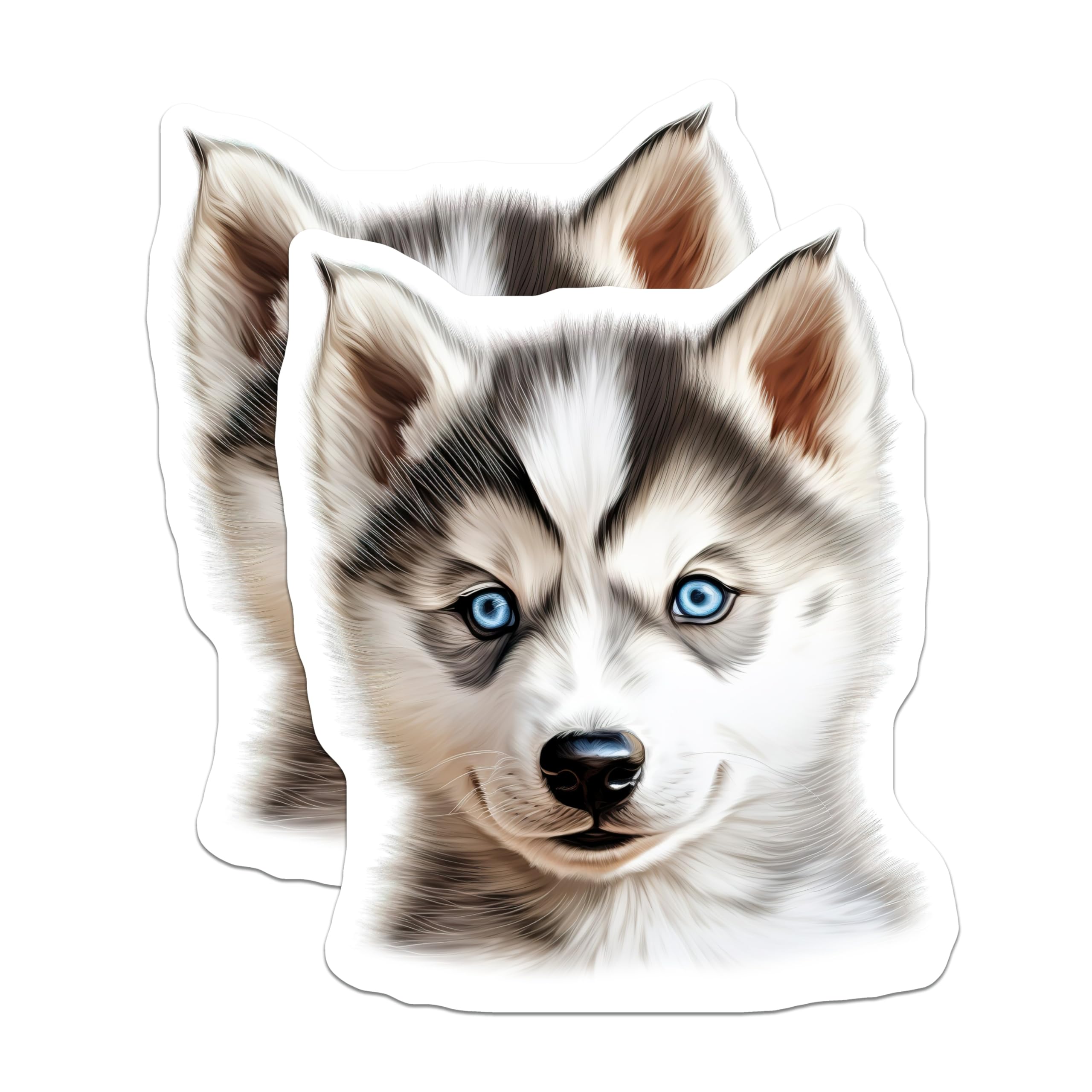 (2 Pack) Husky Puppy Magnets - Siberian Husky Decor - Blue Eyed Dog Art for Fridge - 5 Inches On Longest Side - Thick Durable Magnet - Made in USA - MAG27694