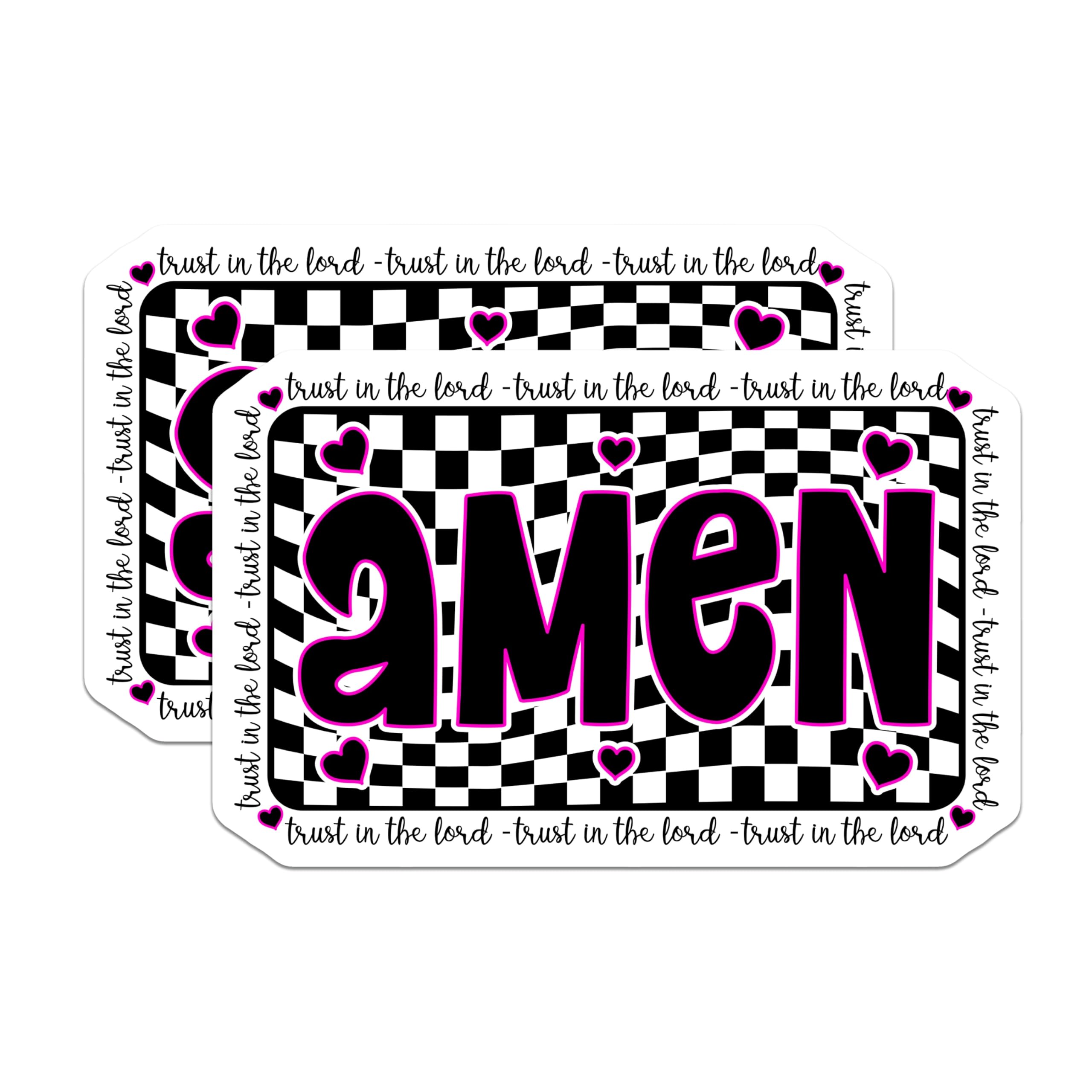 (2 Pack) Christian Amen Magnets - Faith Based Decor - Trust in Lord Inspirational - Checkerboard Fridge Magnets - 5 Inches On Longest Side - Thick Durable Magnet - Made in USA - MAG26108