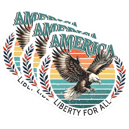 (3 Pack) Patriotic Eagle Decals - America Liberty for All - Laptop Decals - 3 Inches On Longest Side - Easy Peel & Apply - Made in USA - 3MCS6160