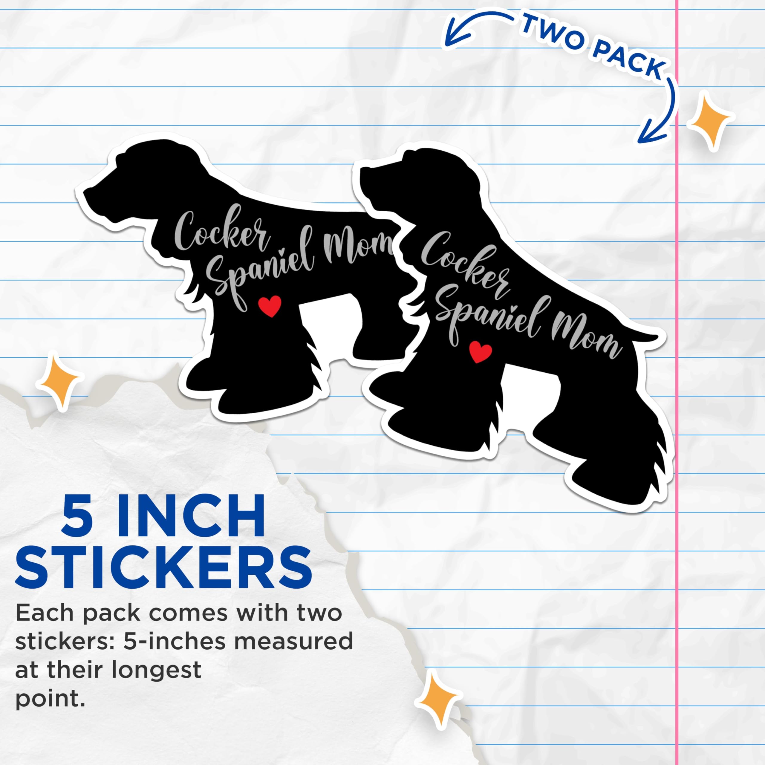 (2 Packs) Cocker Spaniel Mom Stickers - Cocker Spaniel Dog Breed Decals - 5 Inches On Longest Side - Premium Vinyl Decal - Sticks to Any Smooth Flat Surface - Made in USA - BMCS2457