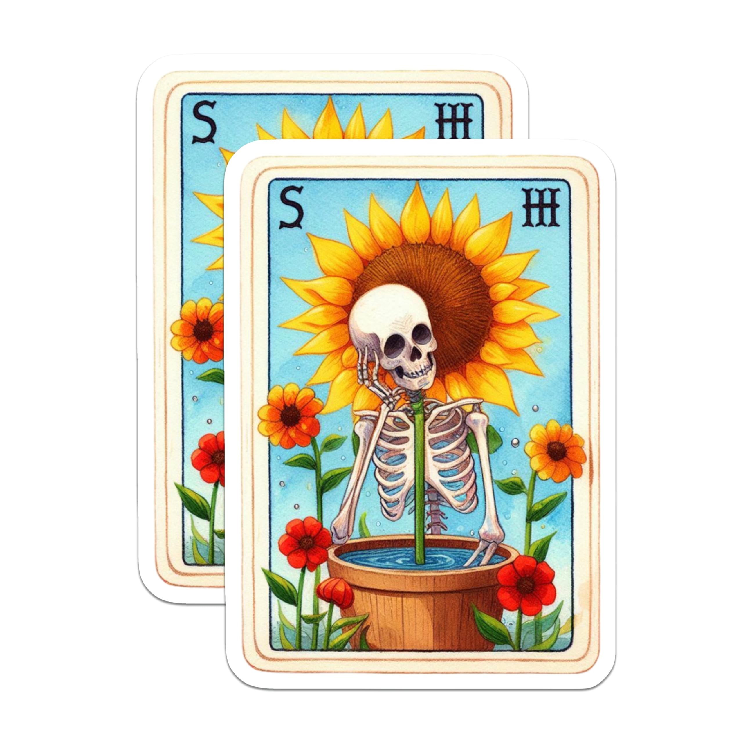 (2 Pack) Skeleton Sunflower Magnets - Macabre Floral Decor - Whimsical Botanical Art - 5 Inches On Longest Side - Thick Durable Magnet - Made in USA - MAG21457