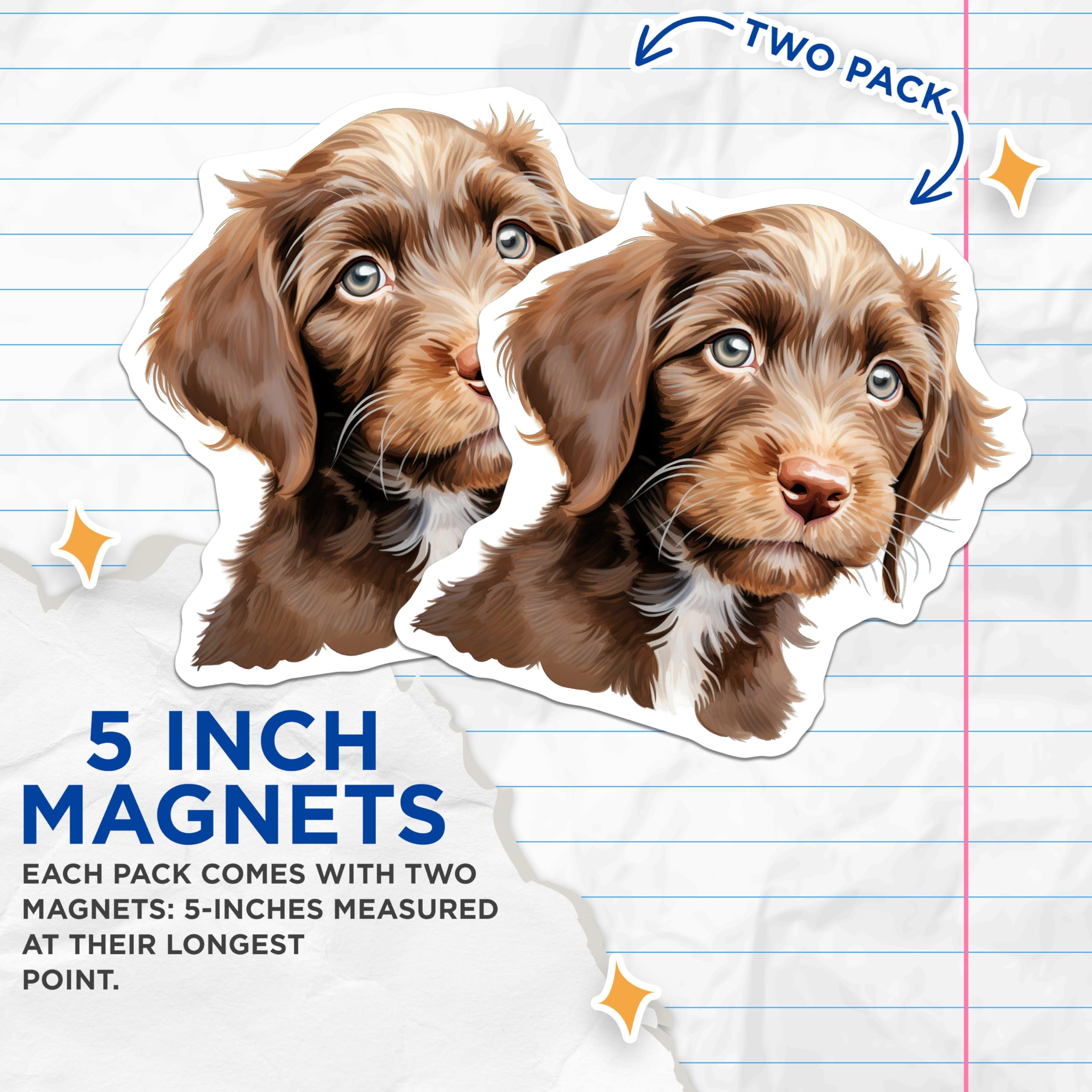 (2 Pack) Adorable Puppy Magnets - Dog Lover Fridge Decor - Pet Parent Refrigerator Magnets - New Puppy Owner Accessory - 5 Inches On Longest Side - Thick Durable Magnet - Made in USA - MAG30137