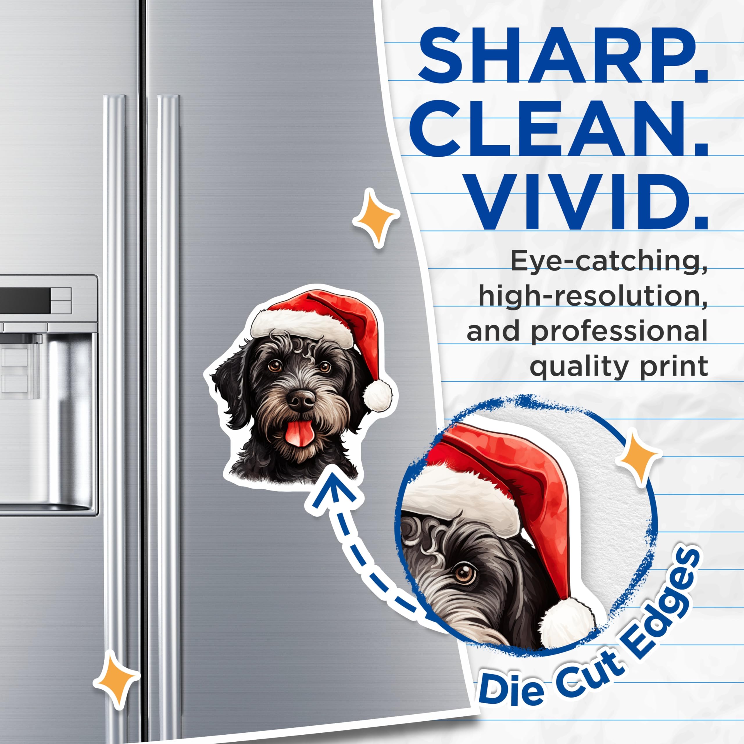 (2 Pack) Santa Hat Dog Magnets - Black Poodle Christmas - Holiday Pet Decor for Animal Lovers - 5 Inches On Longest Side - Thick Durable Magnet - Made in USA - MAG30411