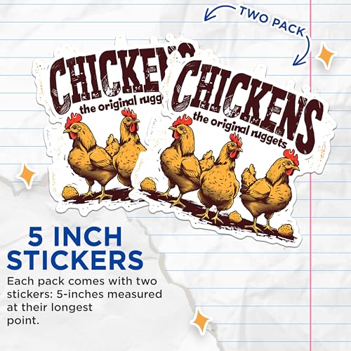 (2 Pack) Funny Chicken Stickers - Original Nugget Stickers - Farm Animal Stickers - 5" On Longest Side - Sticks to Any Smooth Flat Surface - Made in USA - BMCS2595