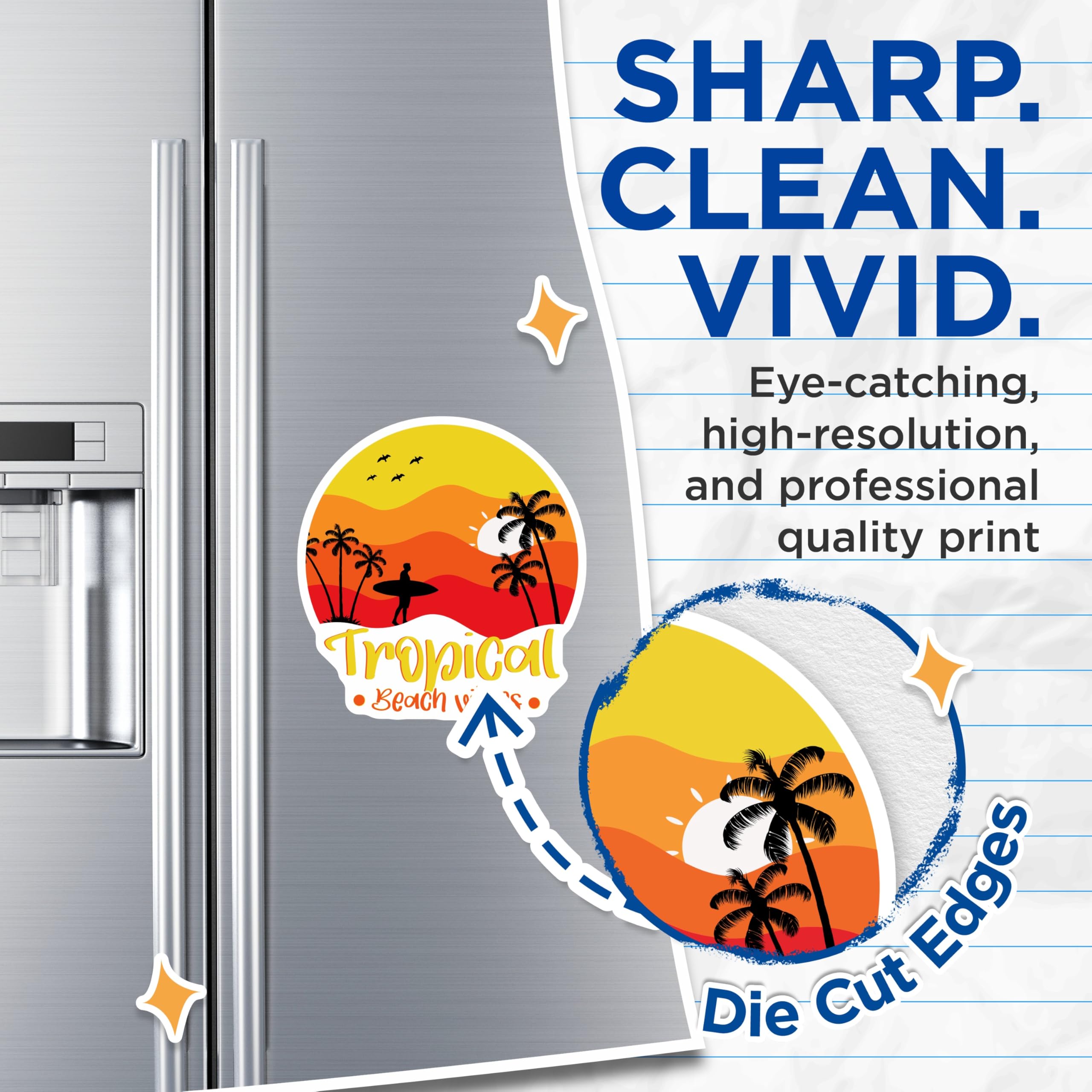(2 Pack) Tropical Beach Magnets - Surfer Silhouette Sunset Scene - Palm Tree Ocean Vibes - Summer Vacation Decor - 5 Inches On Longest Side - Thick Durable Magnet - Made in USA - MAG21145