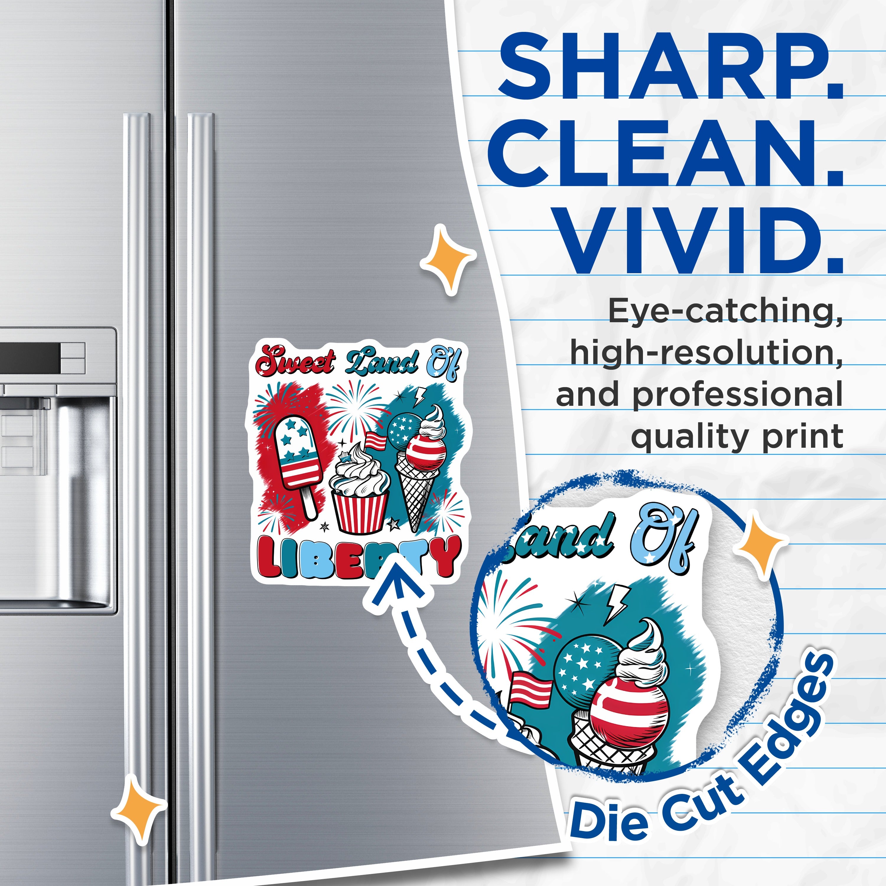 (2 Pack) Patriotic Magnets - Sweet Land Liberty Fridge Decor - Fourth of July Kitchen Accents - 5 Inches On Longest Side - Thick Durable Magnet - Made in USA - MAG39168
