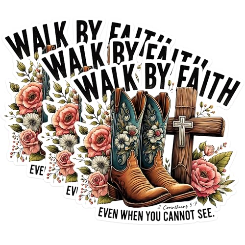 (3 Pack) Walk by Faith Decals - Cowboy Boots Cross - Inspirational Christian Decal - 3 Inches On Longest Side - Easy Peel & Apply - Made in USA - 3MCS1632