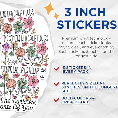 (3 Pack) Floral Quote Decals - Flower Lover Sayings - Motivational Laptop Decals - 3 Inches On Longest Side - Easy Peel & Apply - Made in USA - 3MCS4864