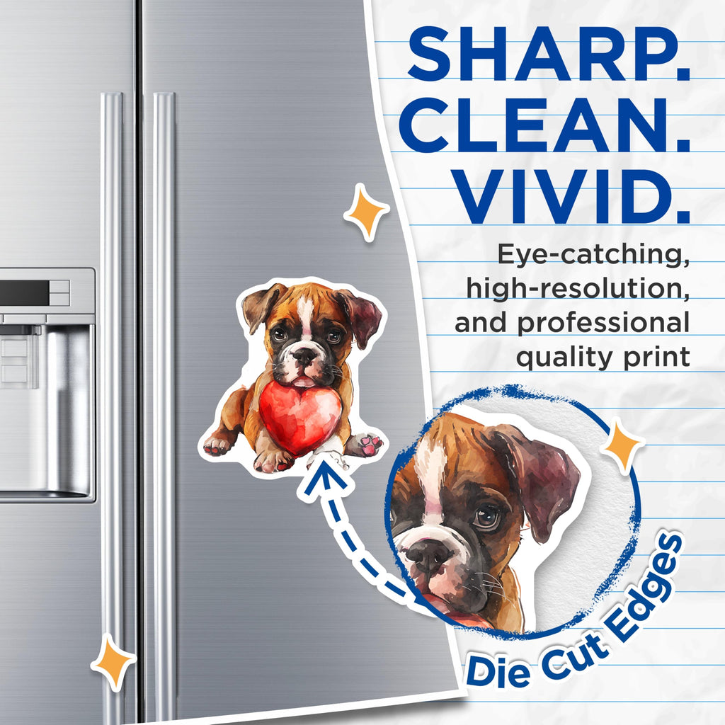(2 Pack) Boxer Puppy Magnets - Heart Holding Dog Art - Adorable Animal Decor - 5" On Longest Side - Premium Magnet - for Cars, Refrigerators, Toolboxes, Lockers - Made in USA - MAG16705