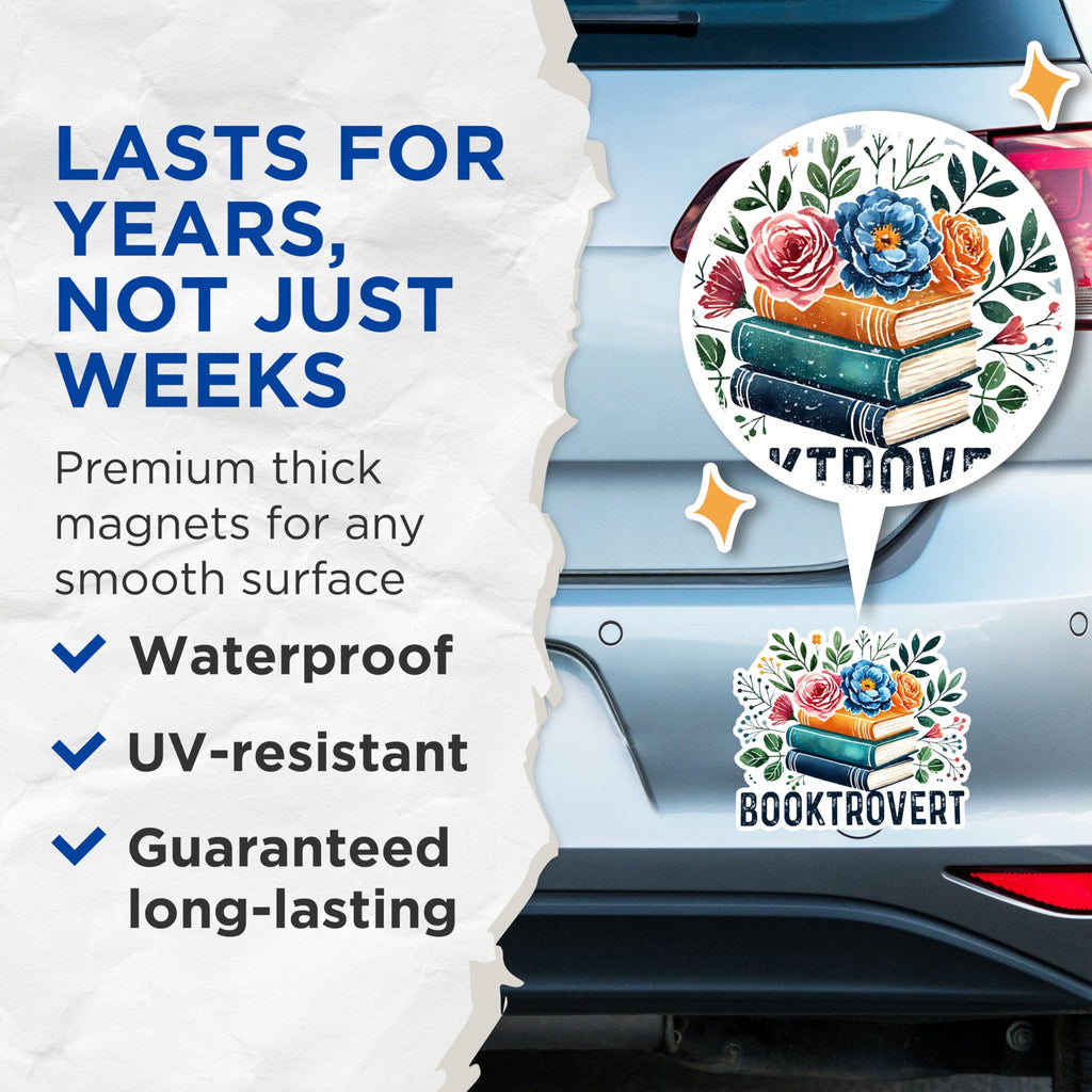 (2 Pack) Booktrovert Magnets - Floral Book Lover Magnets - Bookworm Magnets for Readers- 5" On Longest Side - for Fridges, Toolboxes, Cars - Made in USA - MAG2756