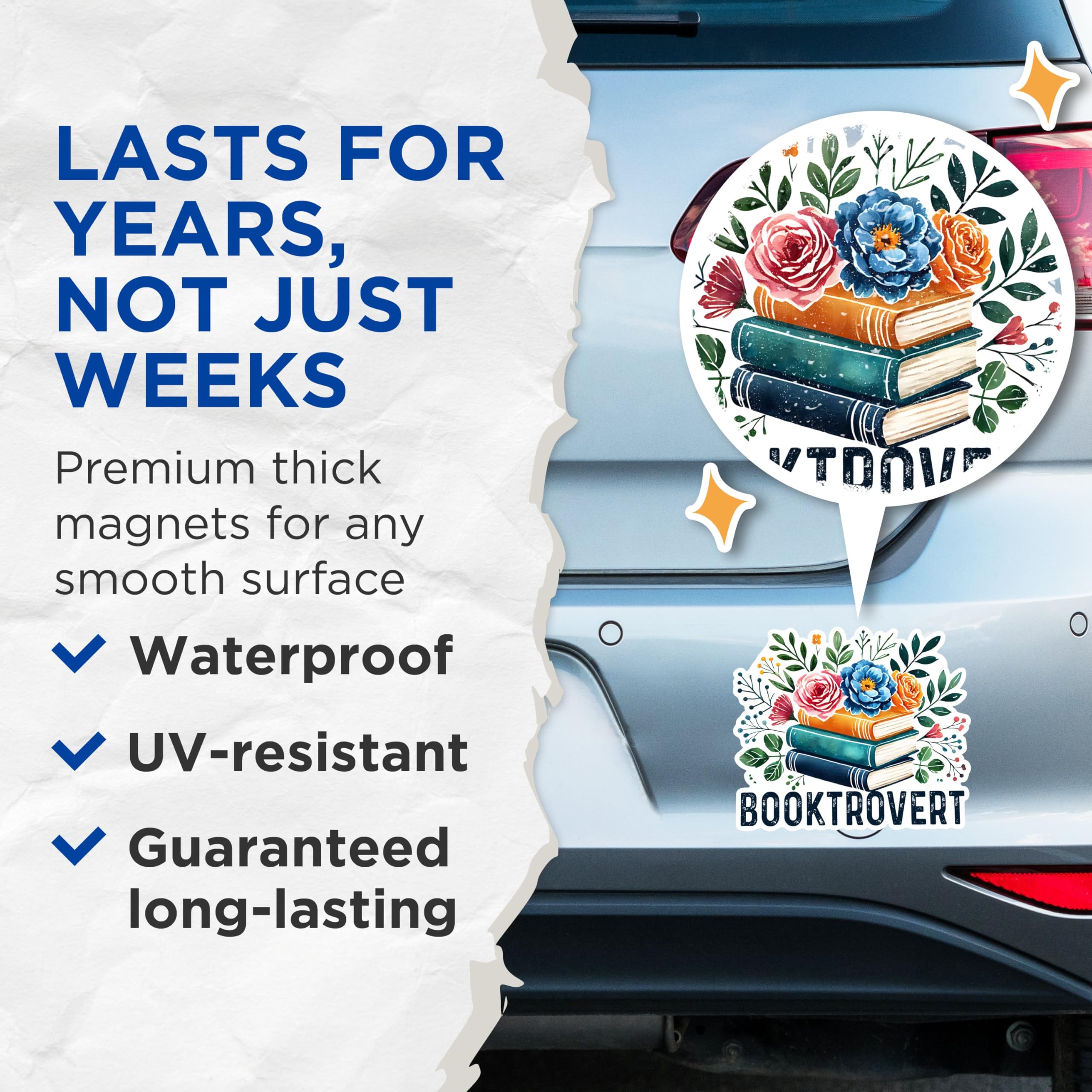 (2 Pack) Booktrovert Magnets - Floral Book Lover Magnets - Bookworm Magnets for Readers- 5" On Longest Side - for Fridges, Toolboxes, Cars - Made in USA - MAG2756