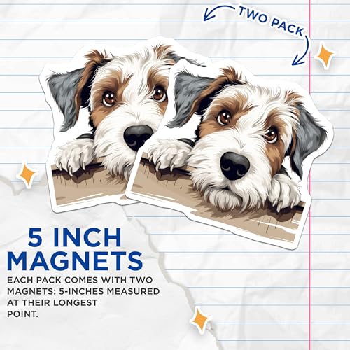 (2 Pack) Adorable Dog Fridge Decor Magnet - 5" On Longest Side - Sticks to Smooth Flat Surfaces - Made in USA - MAG10273