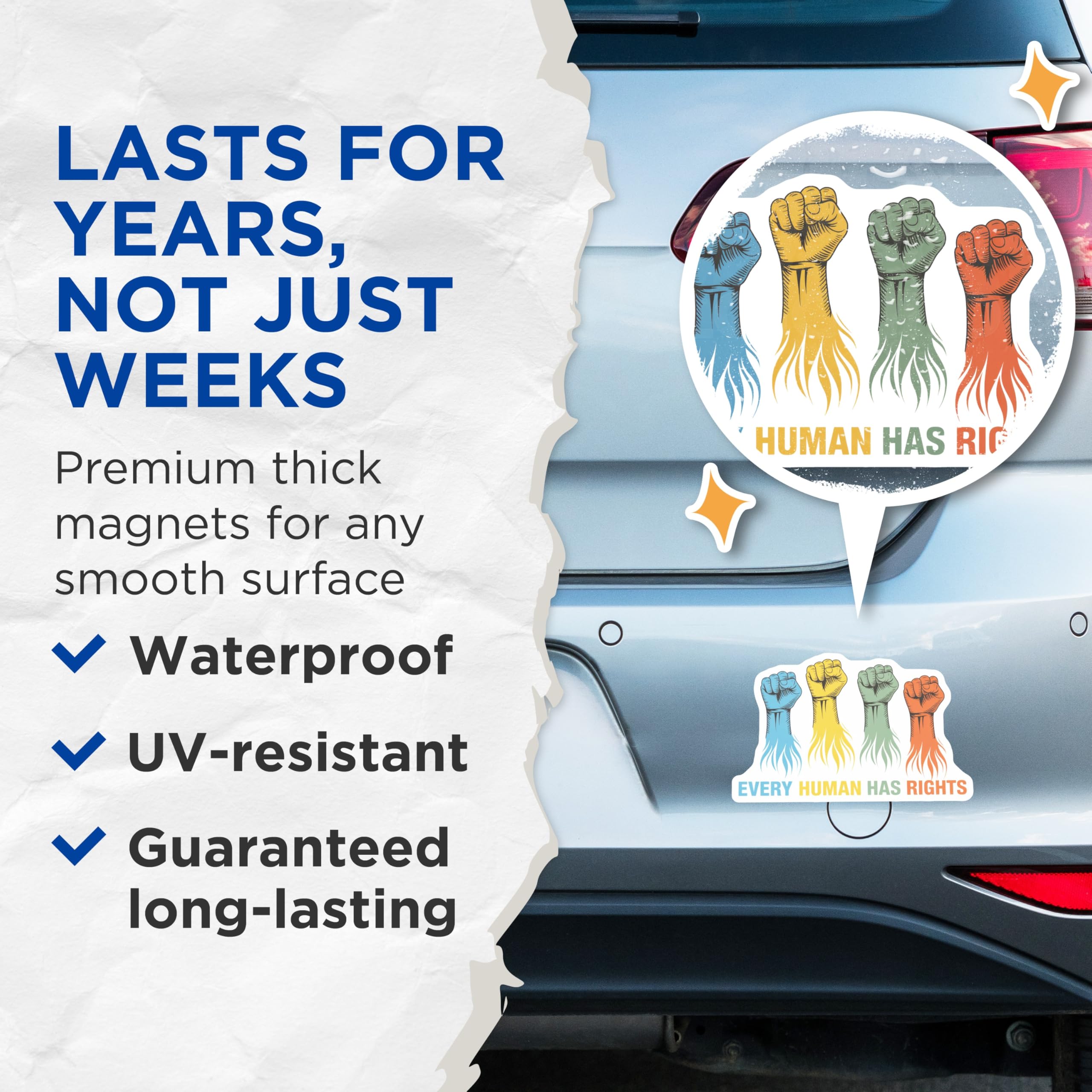 (2 Pack) Human Rights Magnets - Every Human Has Rights - Raised Fist Magnet Set - 5" On Longest Side - Premium Magnet - for Cars, Refrigerators, Toolboxes, Lockers - Made in USA - MAG15333