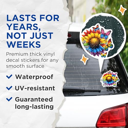 (2 Pack) Live Your Truth Stickers - Rainbow Butterfly - Sunflower Quote - 5" On Longest Side - Sticks to Smooth Flat Surfaces - Made in USA - BMCS8255