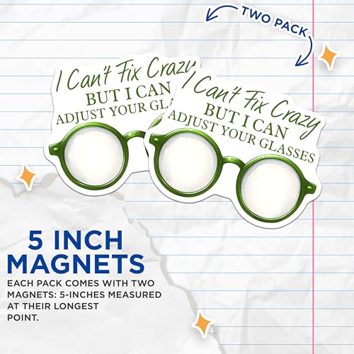 (2 Pack) I Can't Fix Crazy Magnets - Humorous Quote - Fun Office Decor - Eye Glasses Design - 5" On Longest Side - for Cars, Fridges, Toolboxes - Made in USA - MAG8087